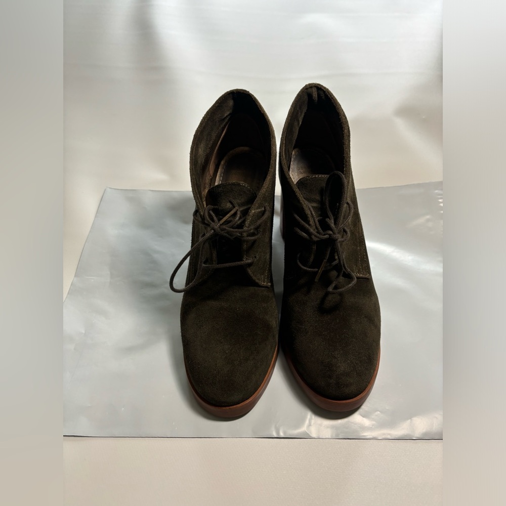 Johnston & Murphy olive green suede, leather high heel boots